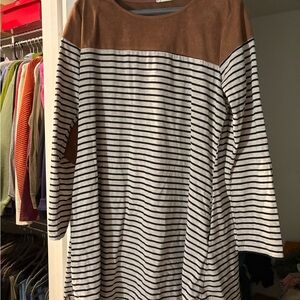 Striped Long Sleeve Dress with Brown Accents